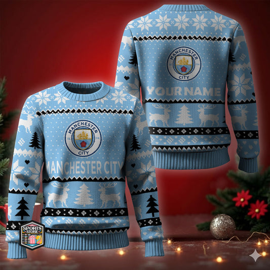 Personalized Man City Sport Ugly Christmas Sweater , Unisex Wool Sweater