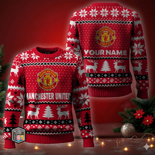 Personalized Man United Sport Ugly Christmas Sweater , Unisex Wool Sweater