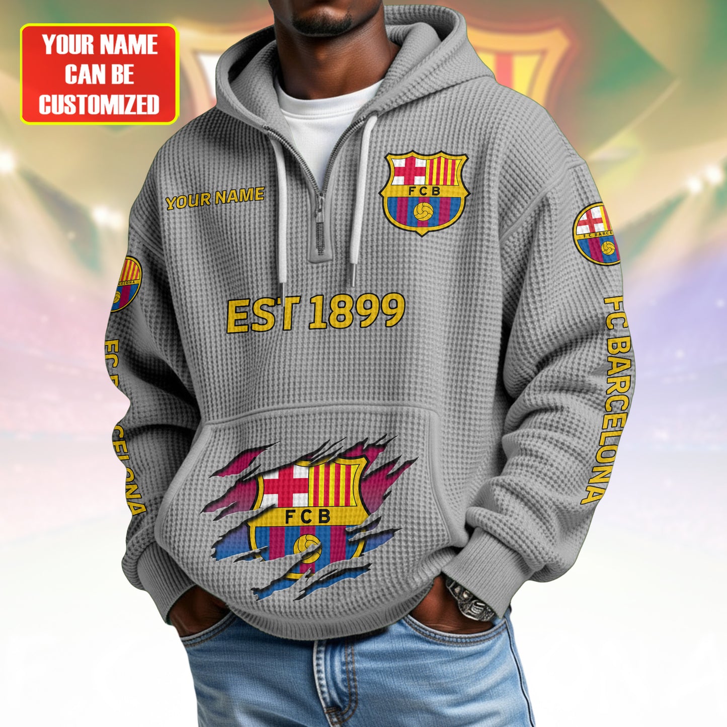 Personalized Barca FC Fabric Hooded Sweatshirt
