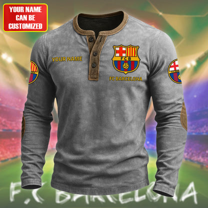 Personalized Barca FC Vintage Henley Shirt
