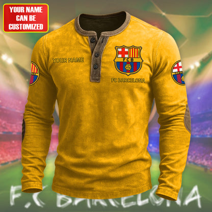 Personalized Barca FC Vintage Henley Shirt