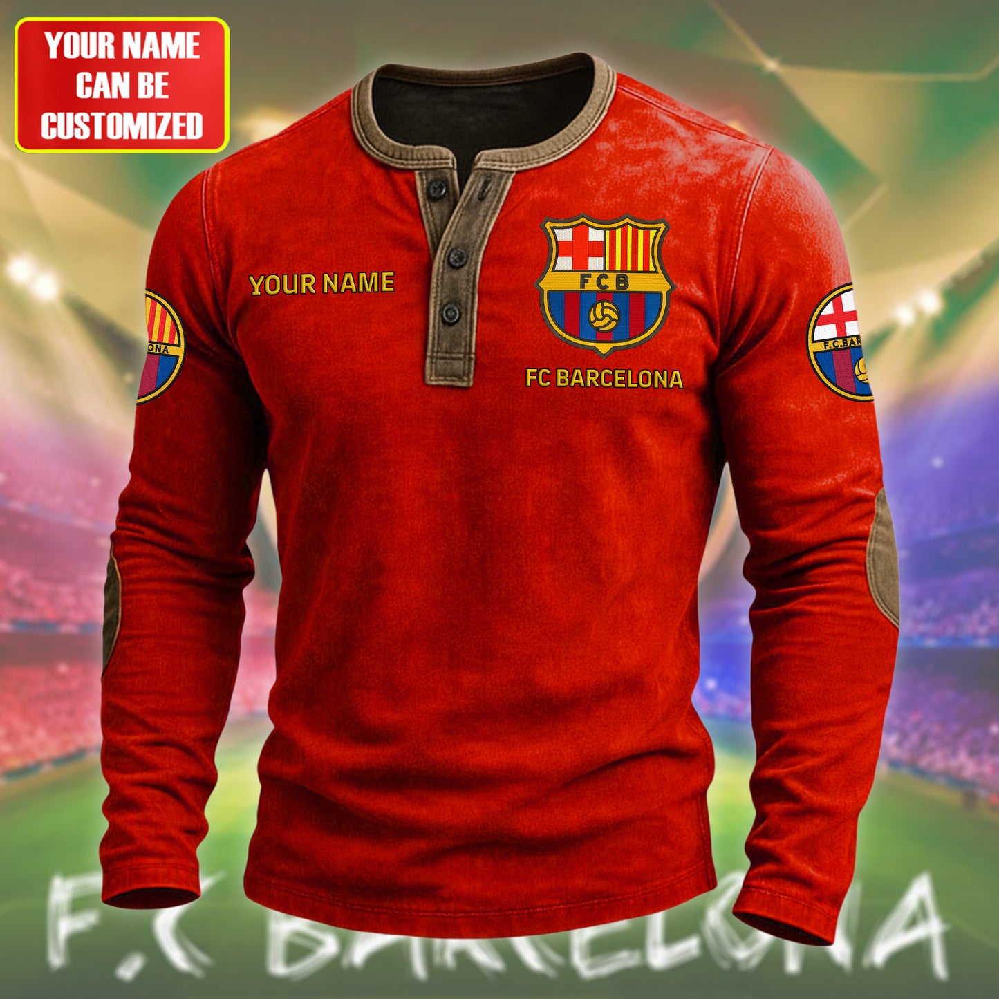 Personalized Barca FC Vintage Henley Shirt