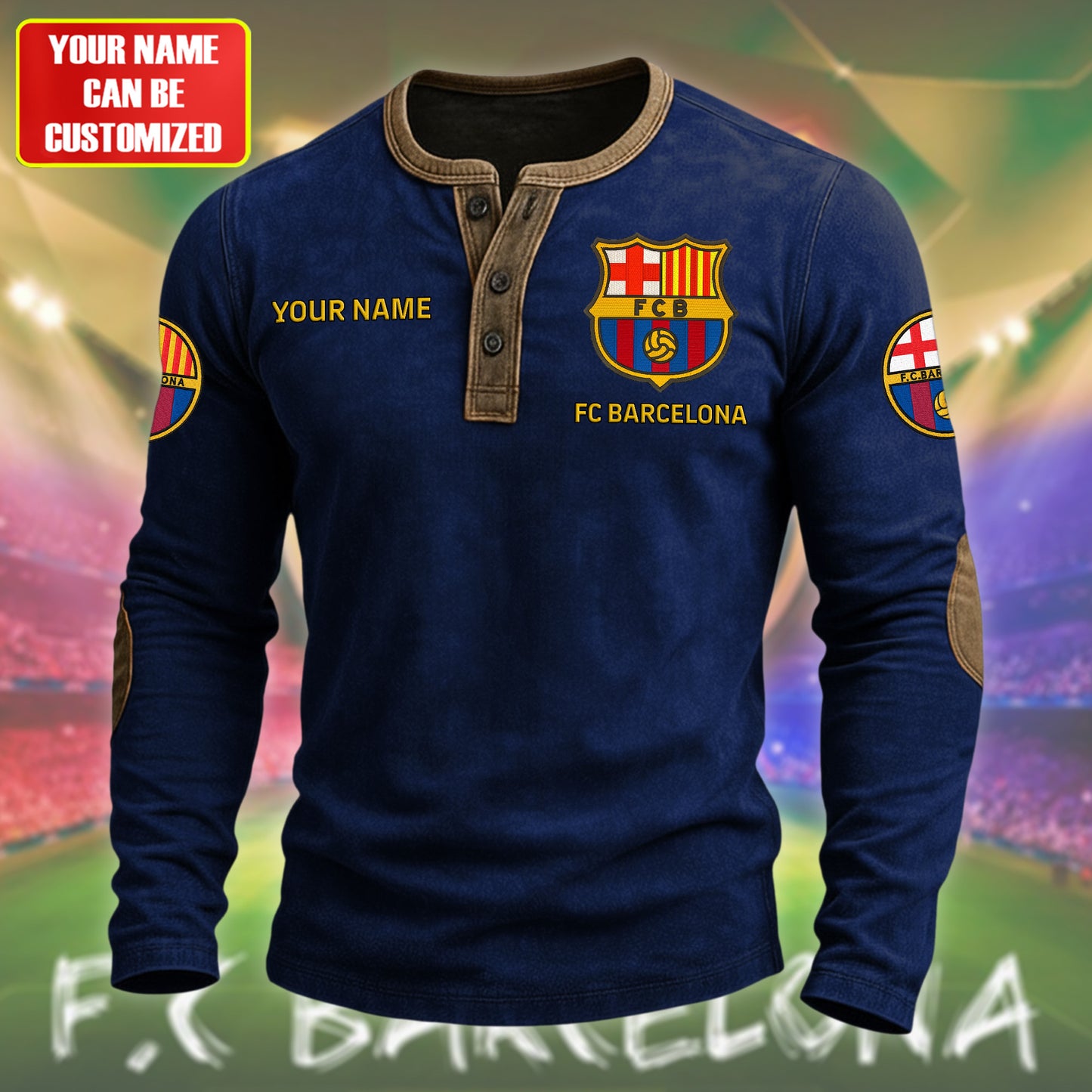 Personalized Barca FC Vintage Henley Shirt