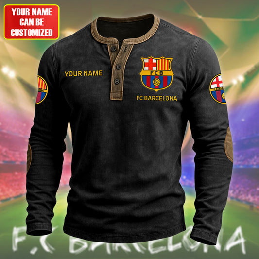 Personalized Barca FC Vintage Henley Shirt