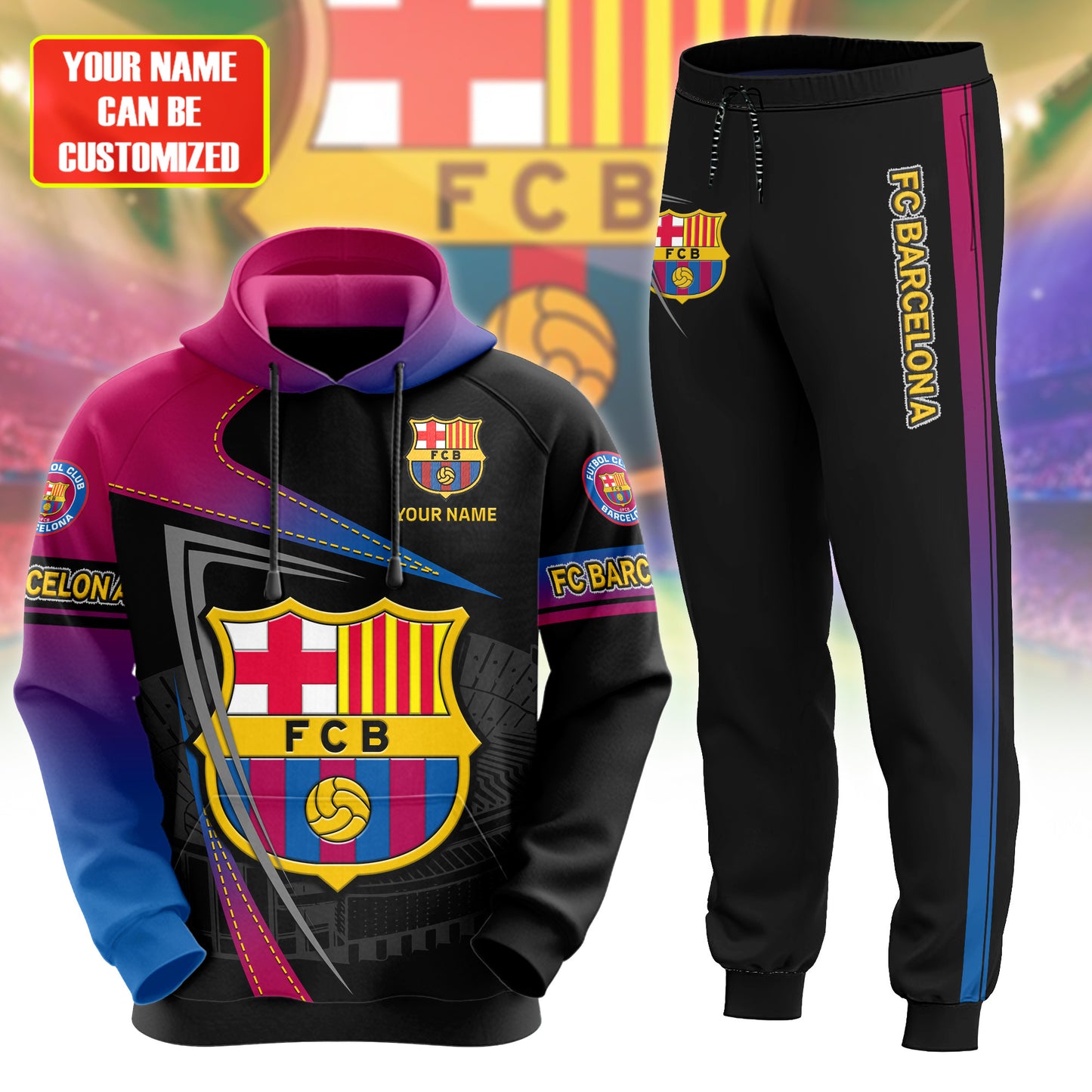 Personalized Barca 3D All over Printed Hoodie and Sweatpants set