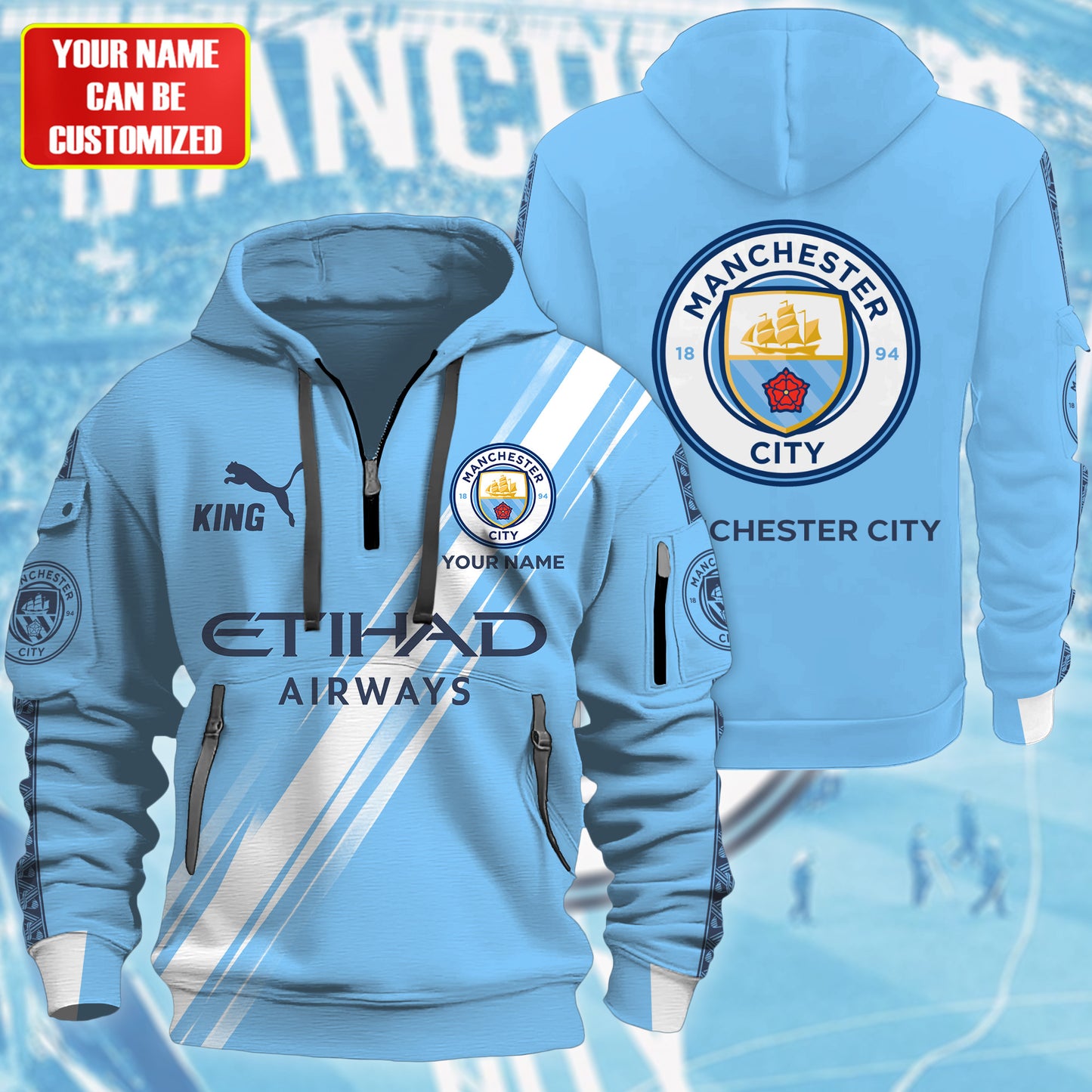 Personalized Man City 3D Zip-Hoodie Cotton Jacket