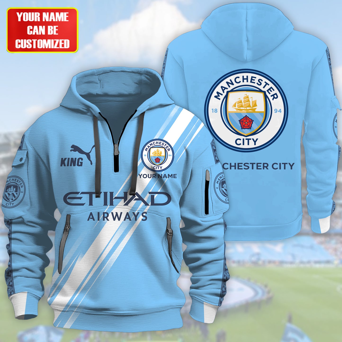 Personalized Man City 3D Zip-Hoodie Cotton Jacket