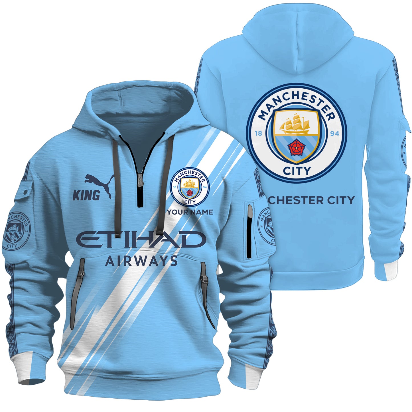 Personalized Man City 3D Zip-Hoodie Cotton Jacket