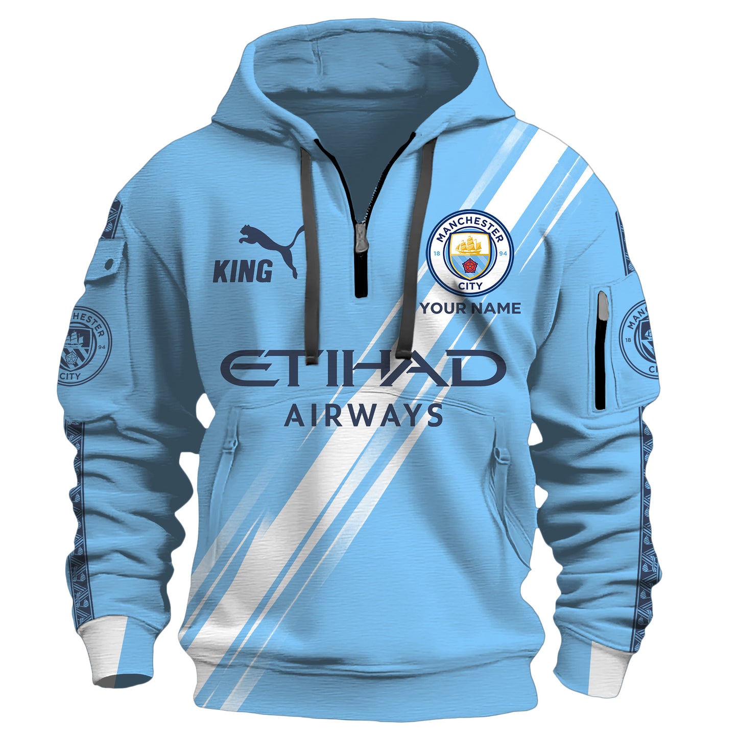 Personalized Man City 3D Zip-Hoodie Cotton Jacket