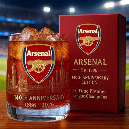 Personalized Arsenal 140 Years Anniversary Whisky , Arsenal Whiskey Glass V2
