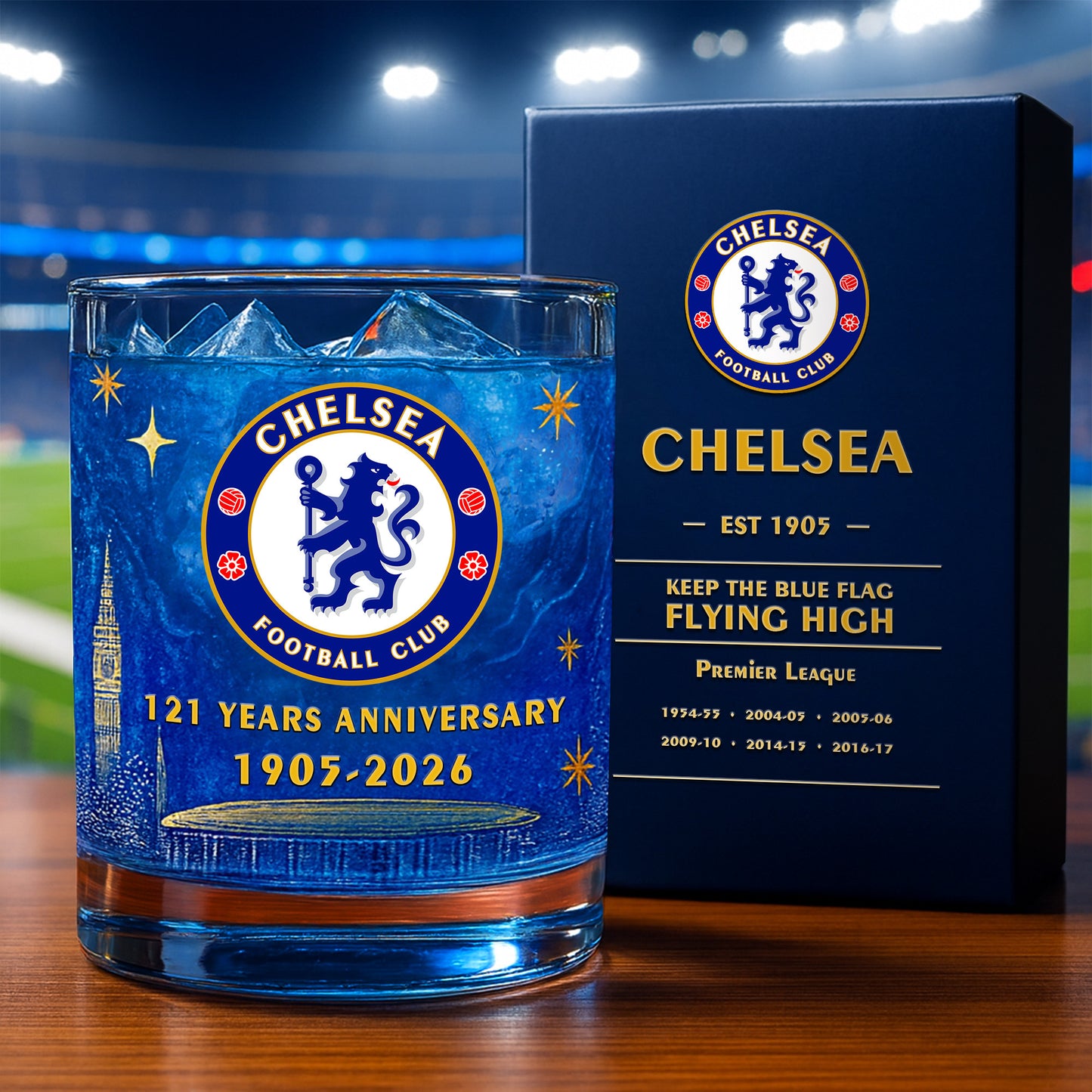 Personalized Chelsea 121 Years Anniversary Whisky , Chelsea Whiskey Glass