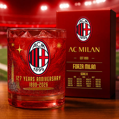 Personalized AC Milan 127 Years Anniversary Whisky , AC Milan Whiskey Glass