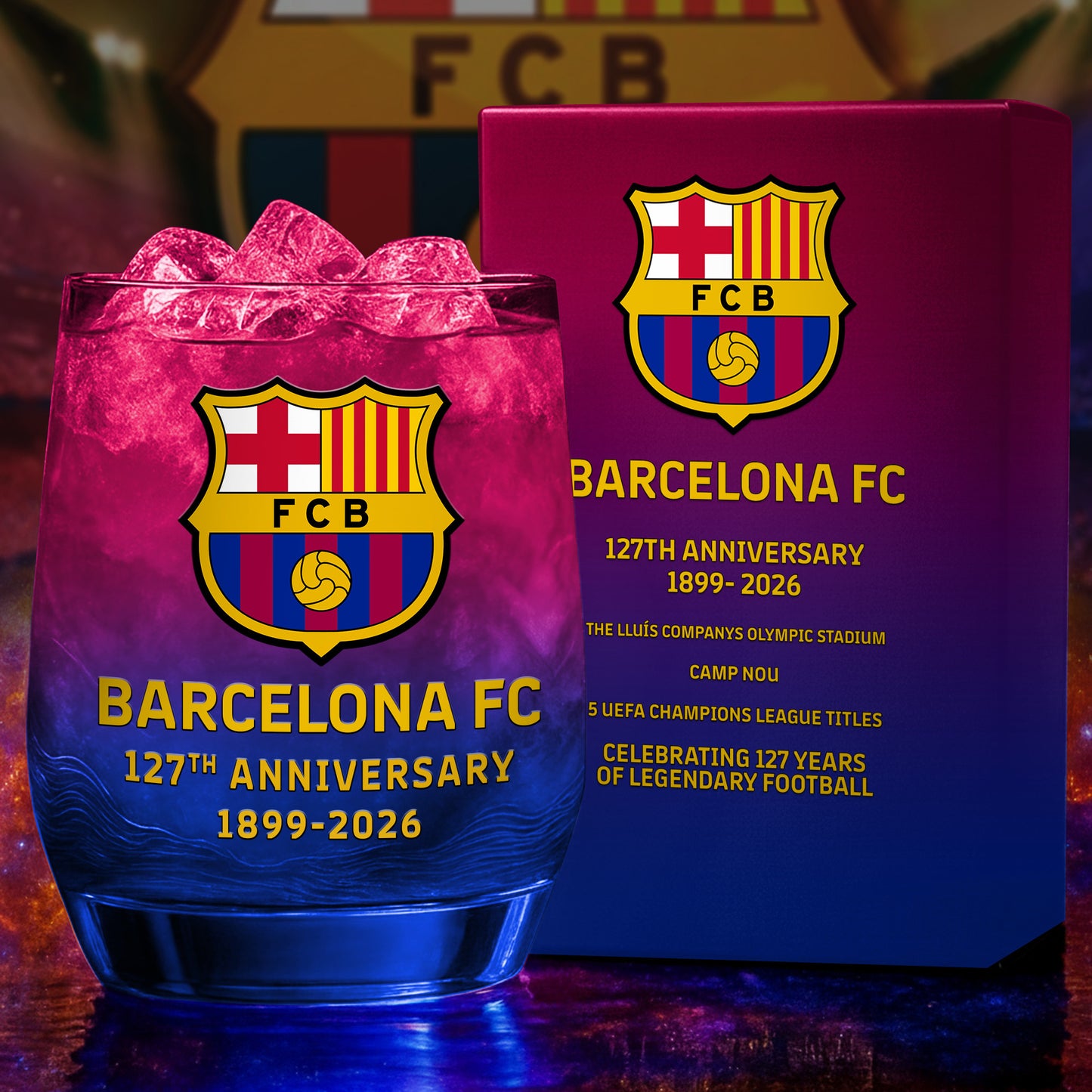 Personalized Barca FC 127 Years Anniversary Whisky , Barca Whiskey Glass V2