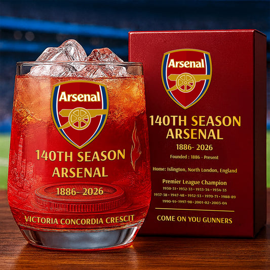 Personalized Arsenal 140 Years Anniversary Whisky , Arsenal Whiskey Glass V4