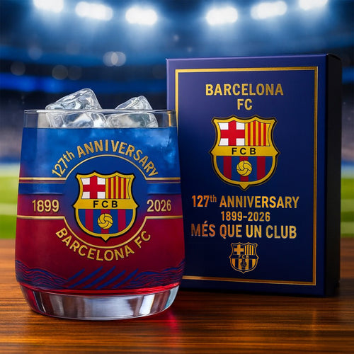 Personalized Barca FC 127 Years Anniversary Whisky , Barca Whiskey Glass V3
