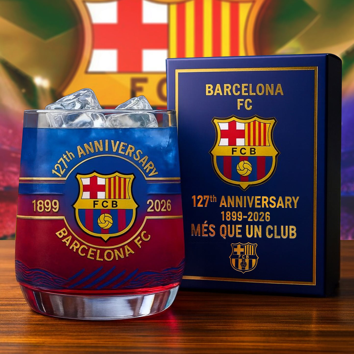 Personalized Barca FC 127 Years Anniversary Whisky , Barca Whiskey Glass V3