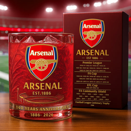 Personalized Arsenal 140 Years Anniversary Whisky , Arsenal Whiskey Glass V5