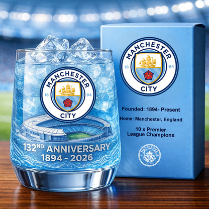 Personalized Man City 132 Years Anniversary Whisky , Man City Whiskey Glass