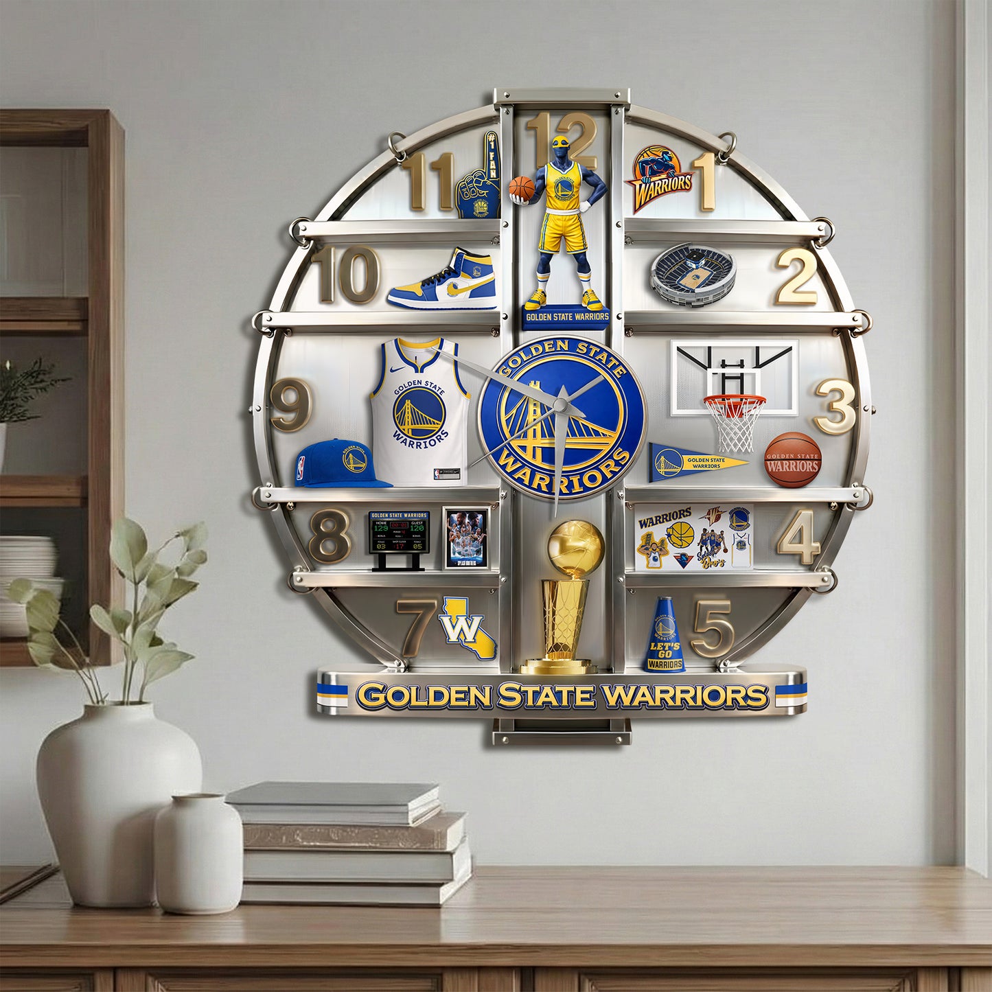 Golden State Warrior Home Decorative 3D Visual Effect Acrylic Wall Clock