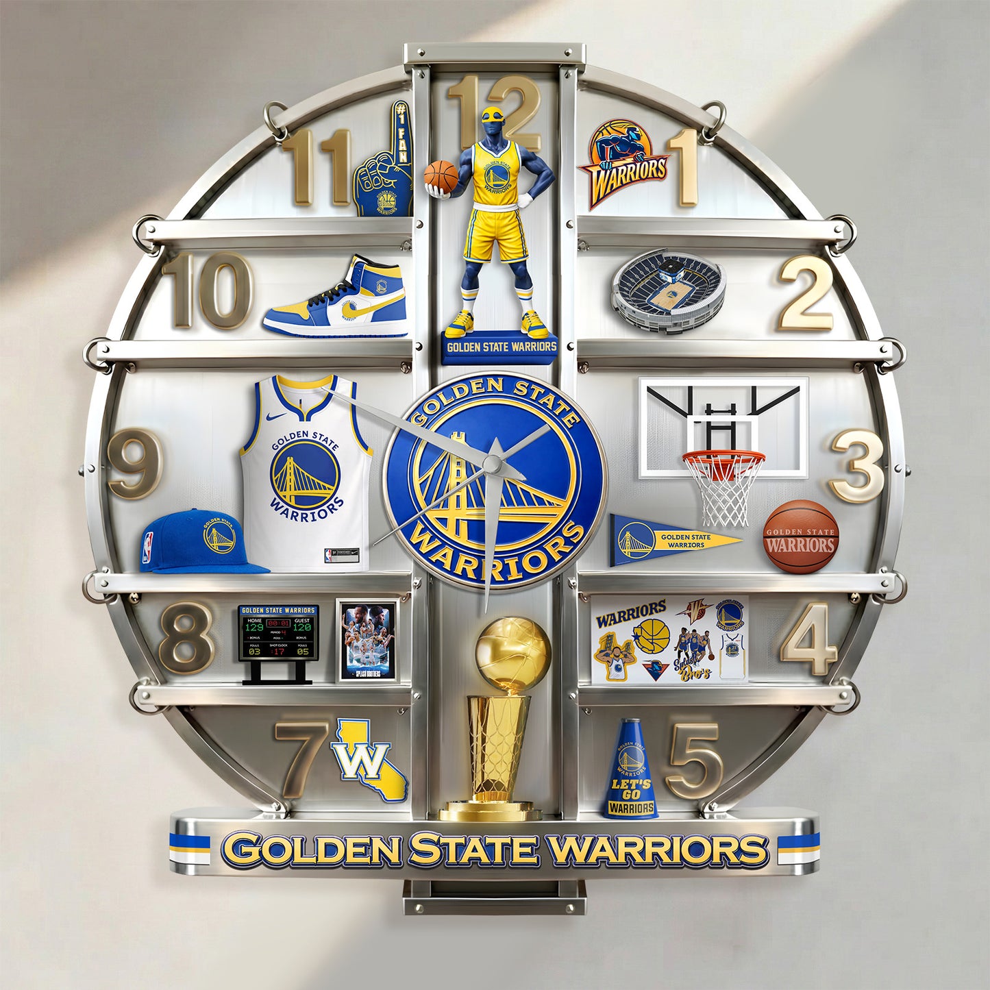 Golden State Warrior Home Decorative 3D Visual Effect Acrylic Wall Clock