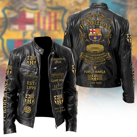 Barca FC 127th Anniversary Vintage Collar Leather Jacket (1899-2026)