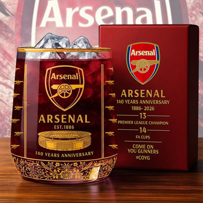 Personalized Arsenal 140 Years Anniversary Whisky , Arsenal Whiskey Glass V9