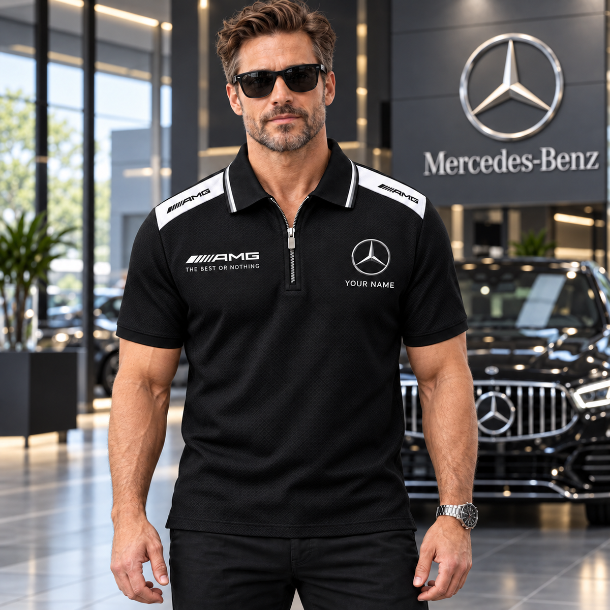 Personalized Merc AMG Division Zipper Polo ,T-shirt, Hoodie , Short , Polo , hawaii