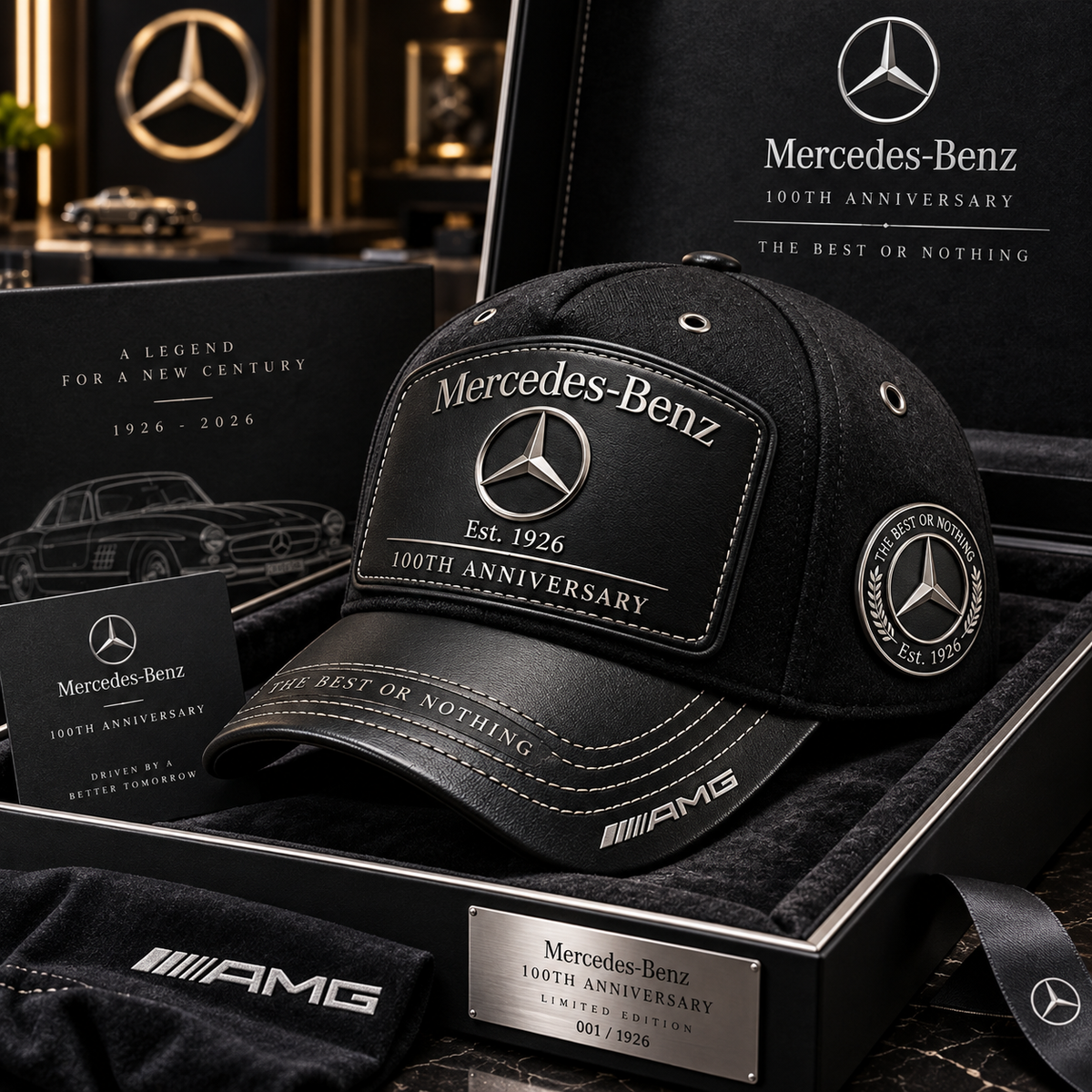 Personalized Merc AMG Leather Vintage 100th Anniversary Classic Cap (1926-2026)