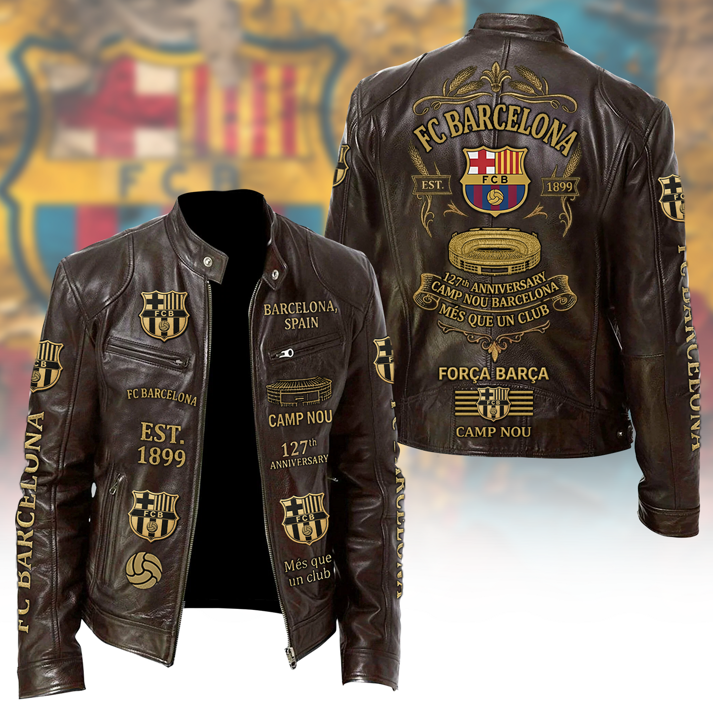 Barca FC 127th Anniversary Vintage Collar Leather Jacket (1899-2026)