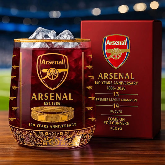 Personalized Arsenal 140 Years Anniversary Whisky , Arsenal Whiskey Glass V9