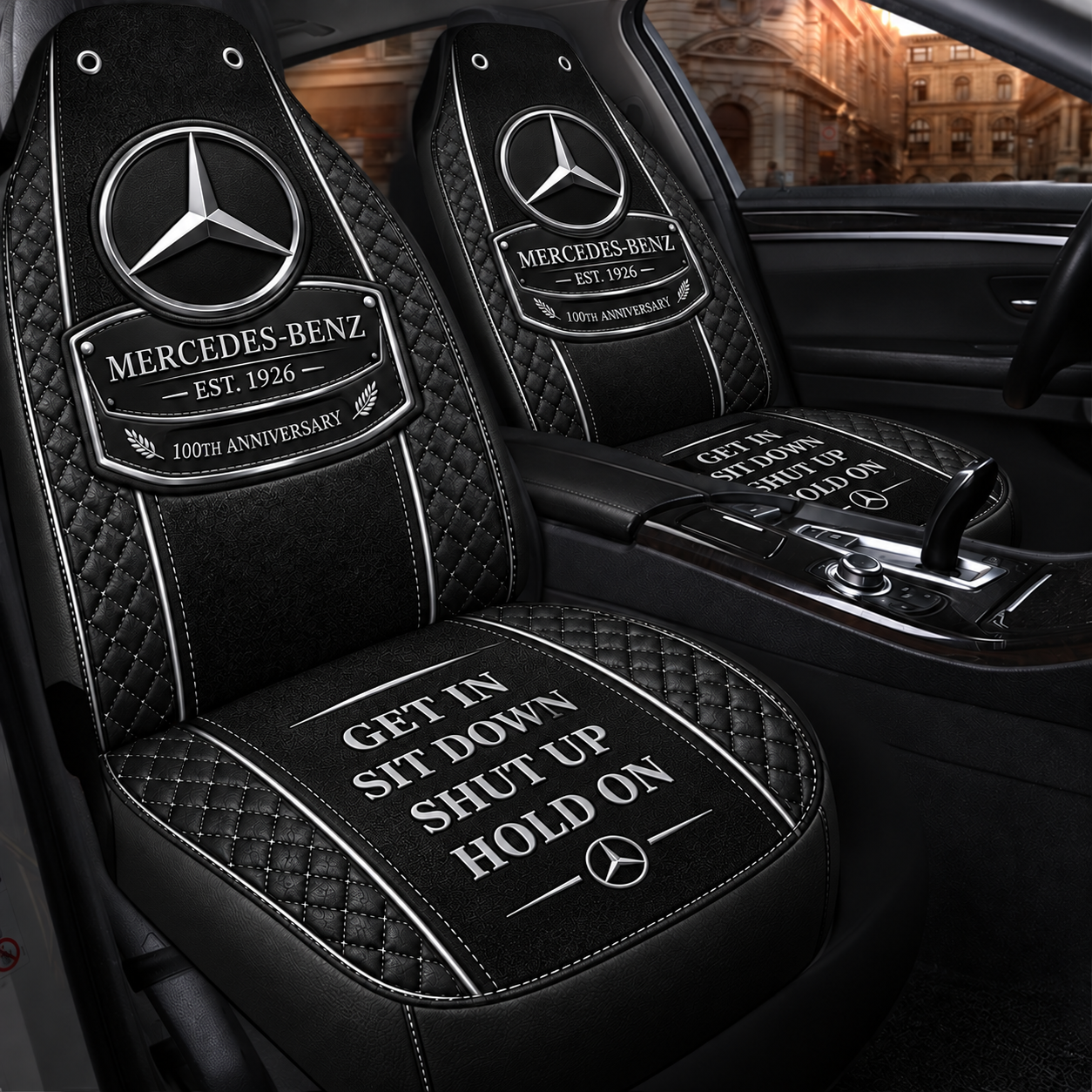 Merc Leather Hold on Funny Car Seat Covers Universal Fit Set 2