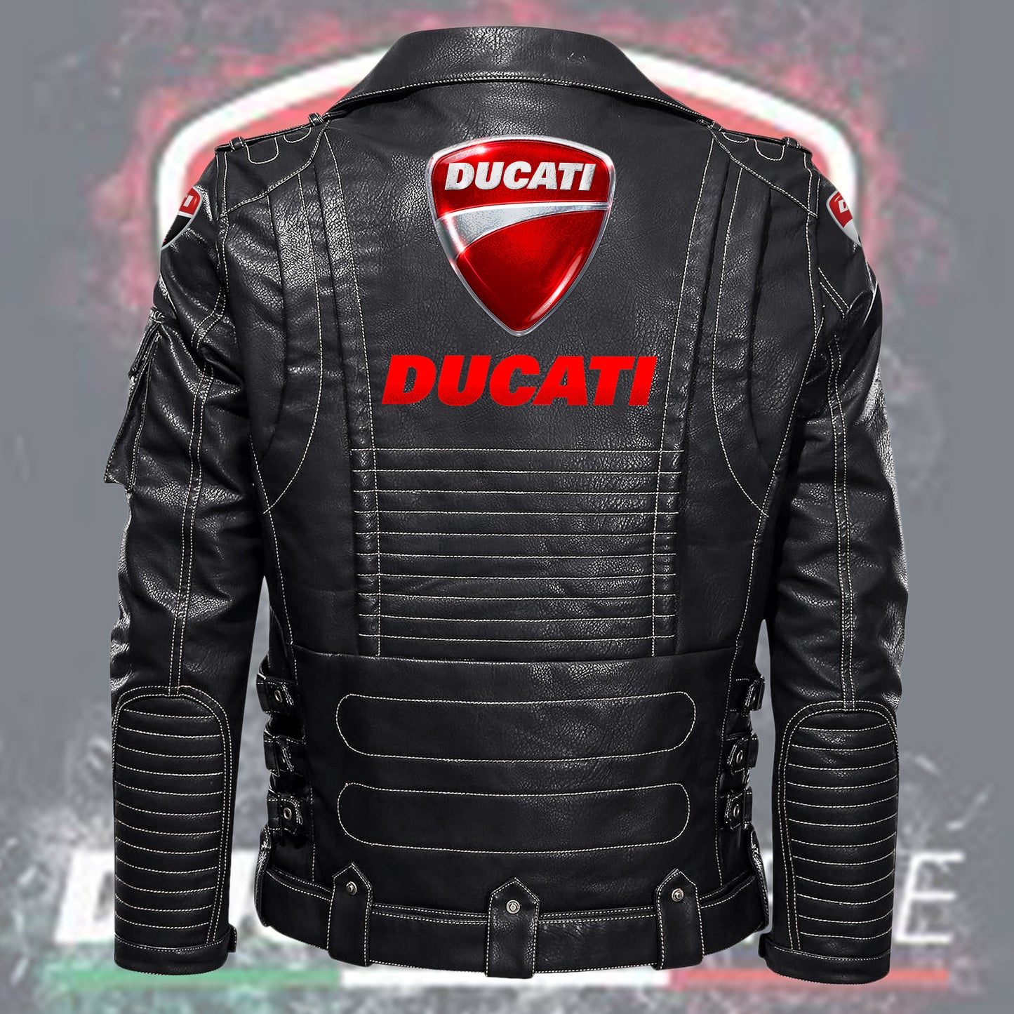 DCT Belt Solid Zipper Street Leather Jacket