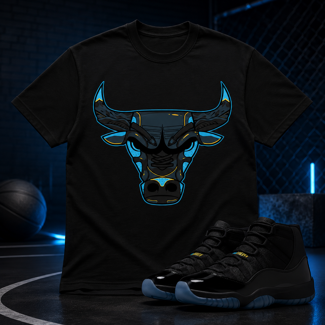Bull Shirt To Match Jordan 11 Gamma, Jordan 11 Gamma Sneaker Mactching Shirt, Jordan Match Tee, AJ 11 Gamma Sneaker Match Shirt