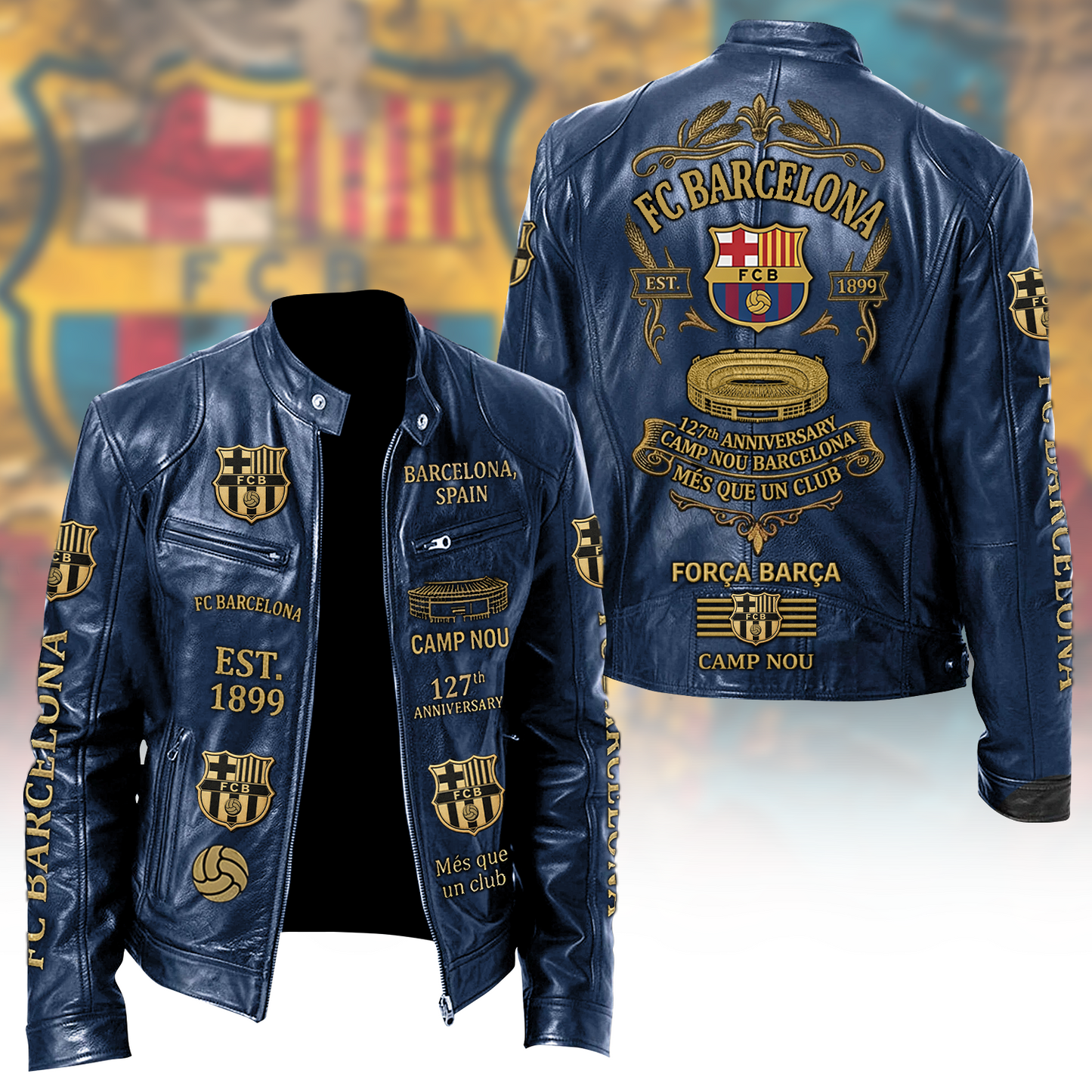 Barca FC 127th Anniversary Vintage Collar Leather Jacket (1899-2026)