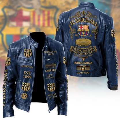 Barca FC 127th Anniversary Vintage Collar Leather Jacket (1899-2026)