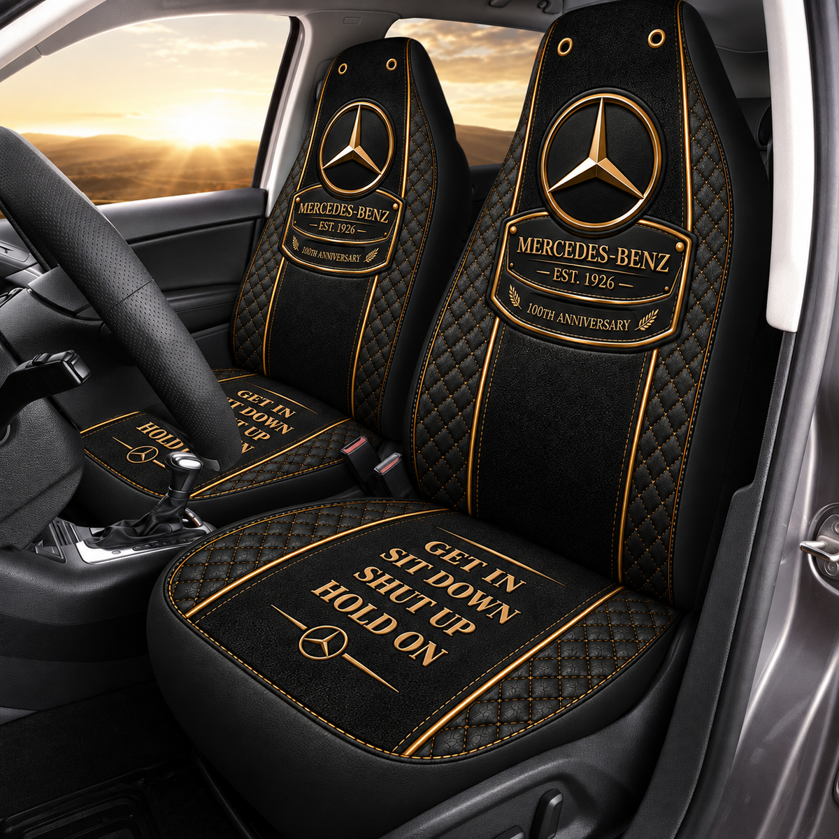 Merc Leather Hold on Funny Car Seat Covers Universal Fit Set 2