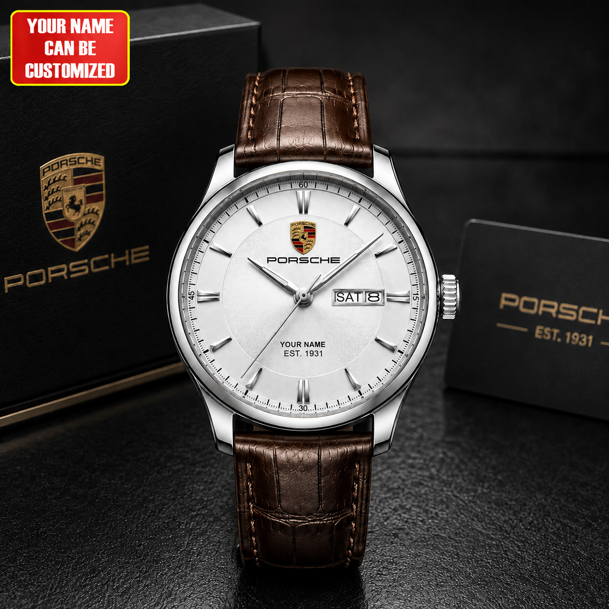 Personalized Pors Business man Leather Strap Watch