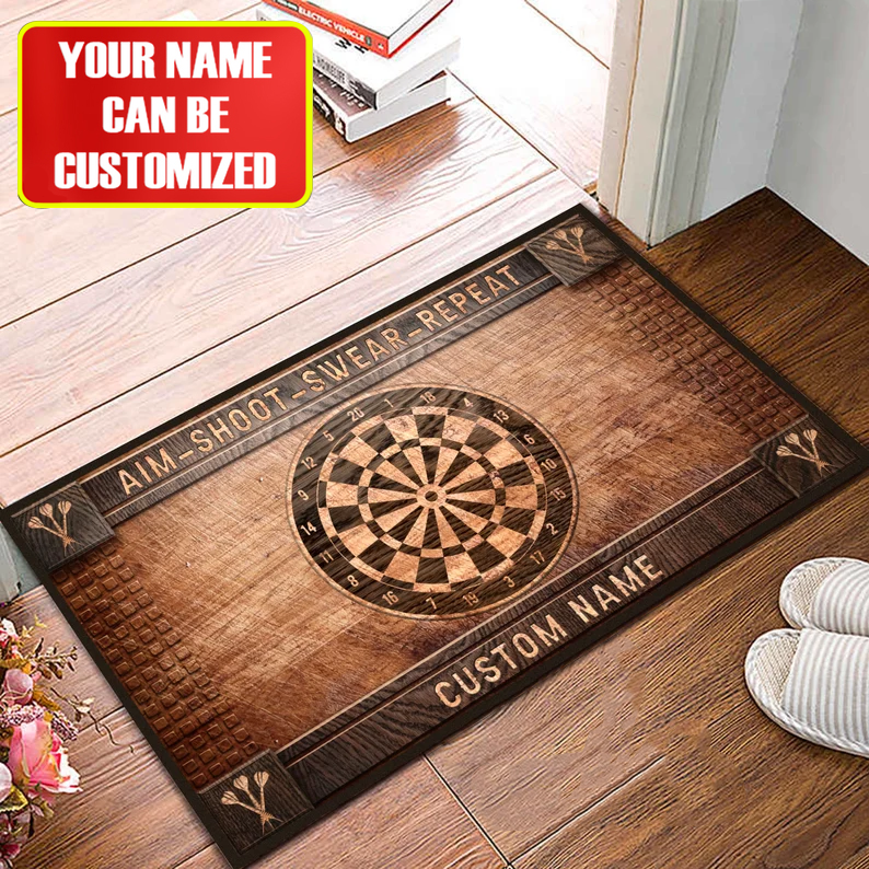 Personalized Name Aim - Shoot - Swear - Repeat Darts Doormat