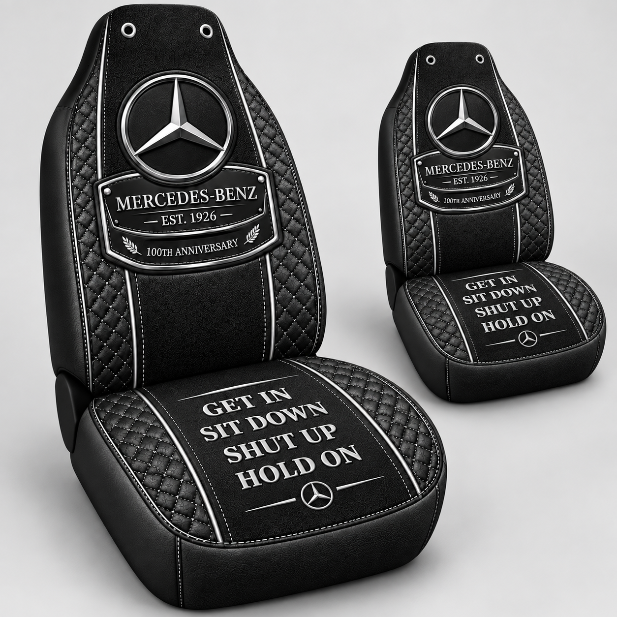 Merc Leather Hold on Funny Car Seat Covers Universal Fit Set 2