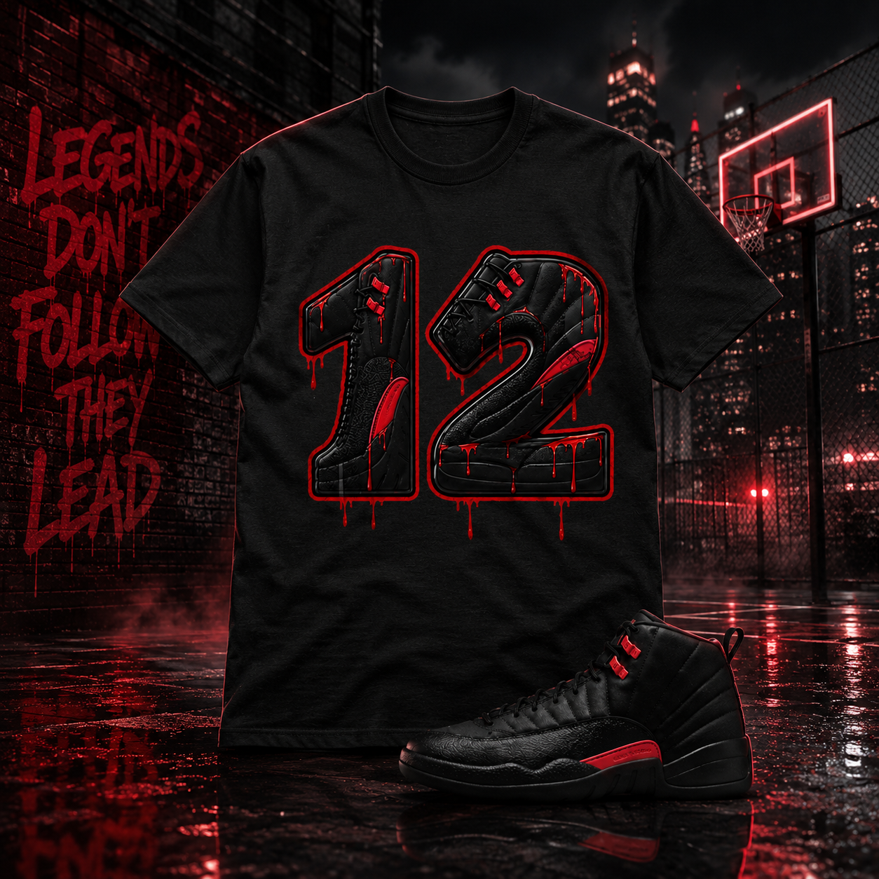 12 Bloodline Varsity Red University 2026 T Shirt Match 12SNKR