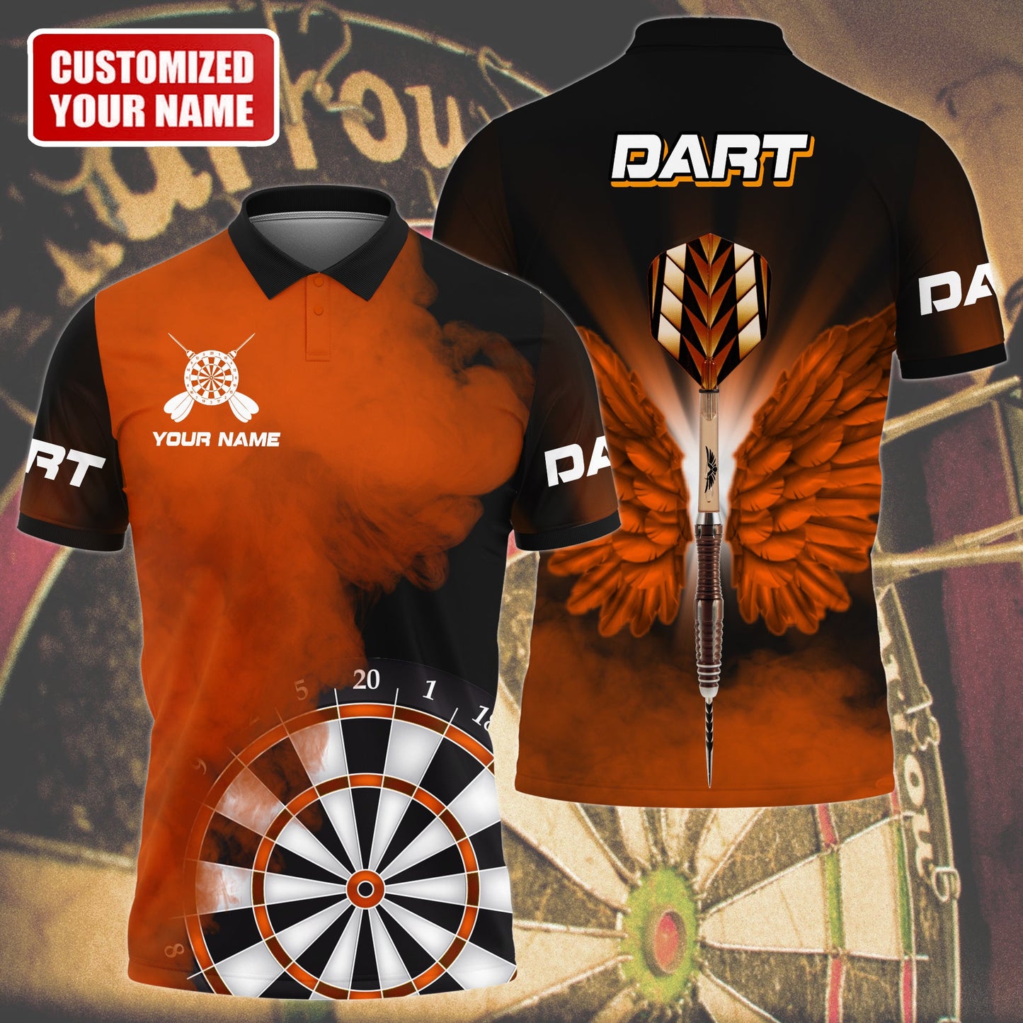 Personalized Name Orange Darts Wings All Over Printed Unisex Shirt Q050902