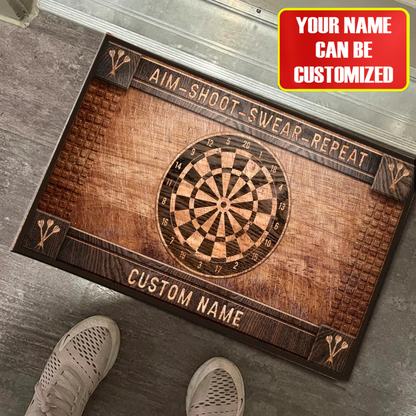Personalized Name Aim - Shoot - Swear - Repeat Darts Doormat