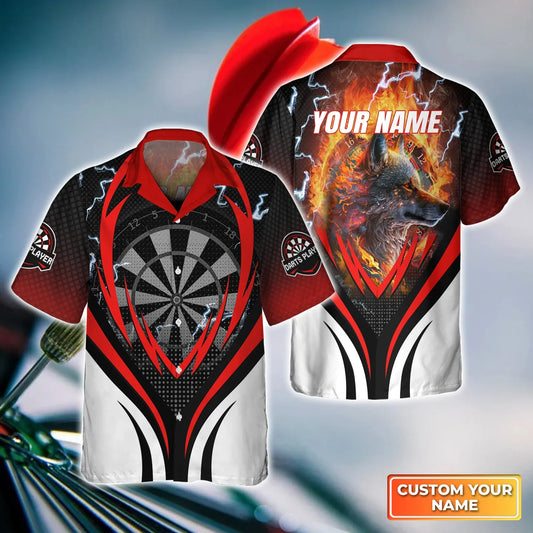 Flame Bullseye Dartboard Wolf Personalized Name 3D Hawaii Shirt For Darts Player S070707