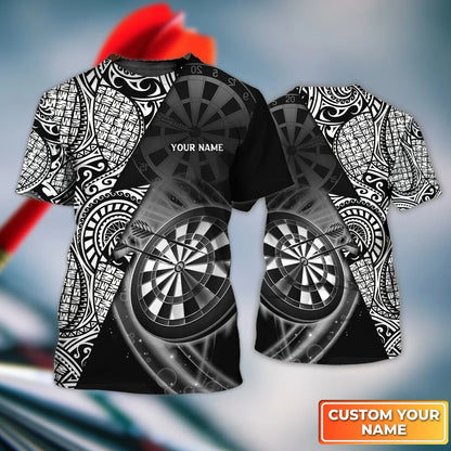 Black & White Tattoo Darts Personalized Name 3D Polo Shirt For Darts Player, Dart Team Shirts S250716