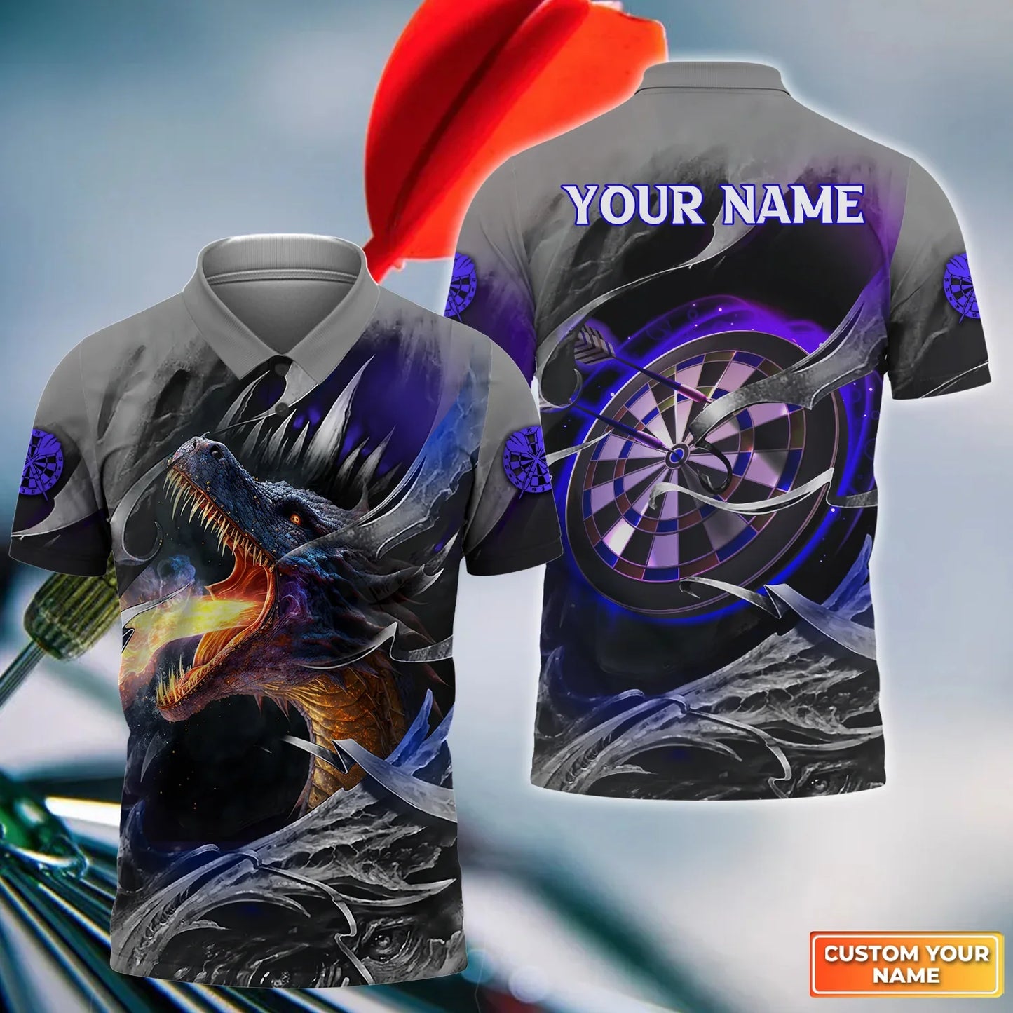 Dartboard Flame Dragon Personalized Name 3D Shirt For Darts Player SH200609