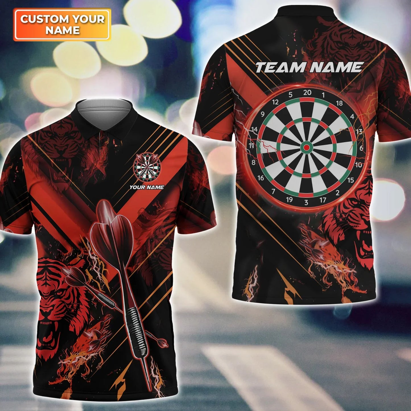Fire Tiger Darts Personalized 3D Polo Shirt For Dart Team Player
