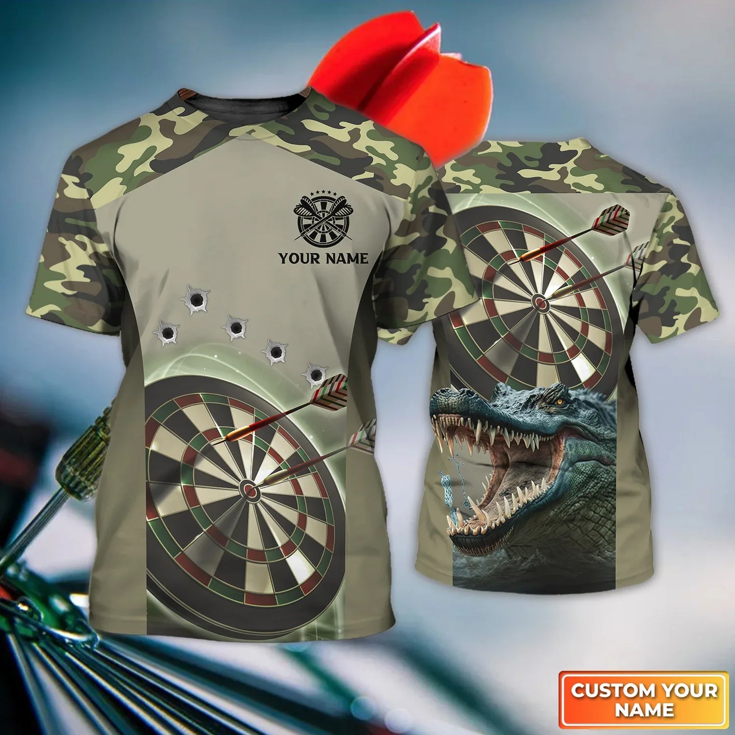Camo Crocodile Dartboard Personalized Name 3D Shirt For Dart Team Player S070709