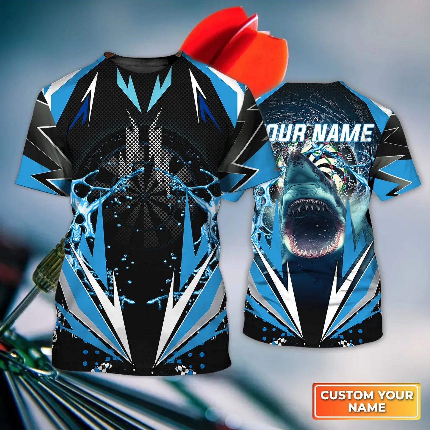 Whirlpool Bullseye Dartboard Shark SH Personalized Name 3D Shirt For Darts Player
