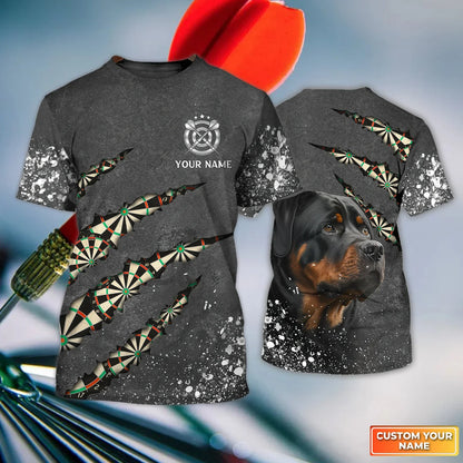 Darts Rottweiler Scratch Personalized Name 3D Shirt For Darts Player S300520