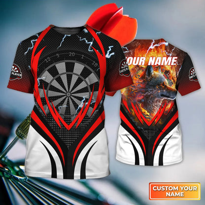 Flame Bullseye Dartboard Wolf Personalized Name 3D Shirt For Darts Player S070707